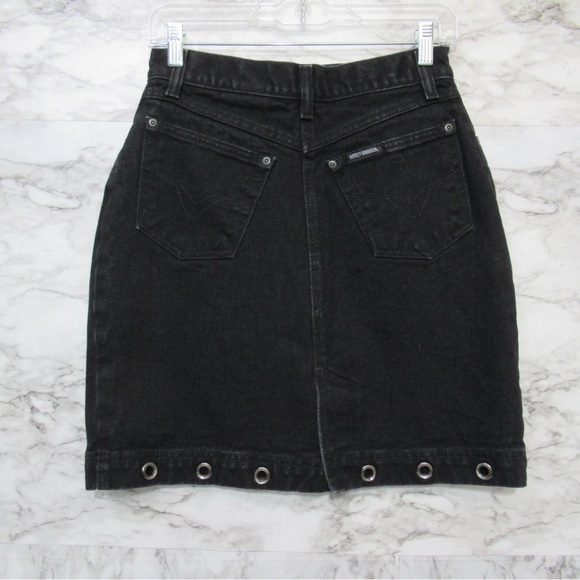 Harley Davidson Vintage Black Denim Skirt Size 8 - Picture 4 of 15